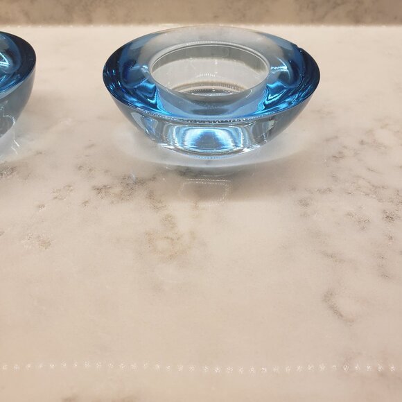 3 Blue Glass Tea Light Candle Holders - Picture 2 of 7